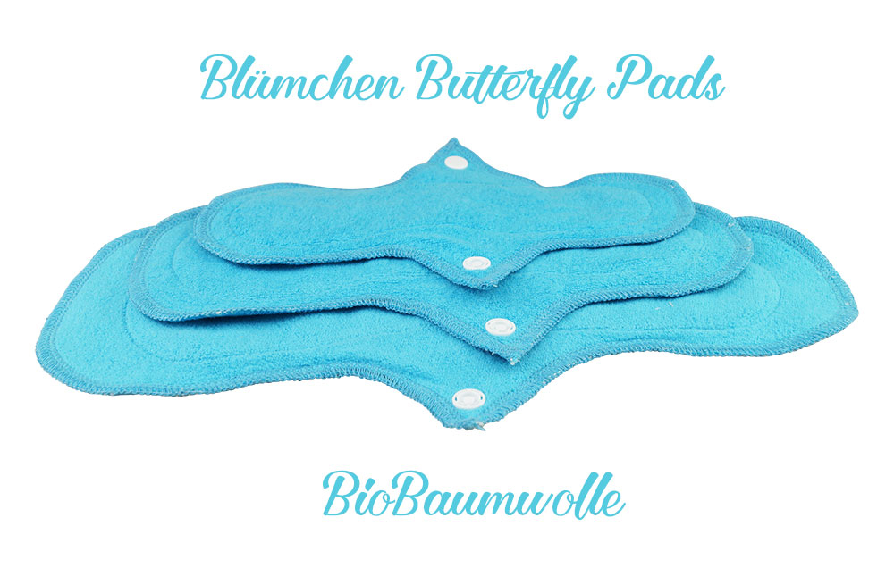 Se Blümchen dagsbind - økologisk bomuldsfrotté - blå butterfly - 3 stk hos Ko og Ko