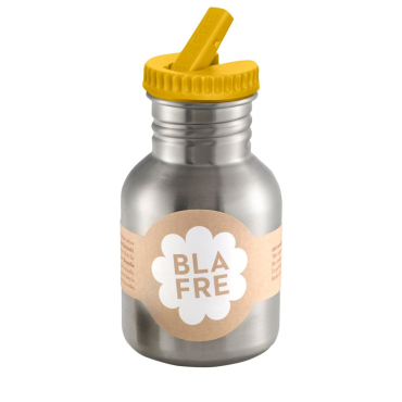 BLAFRE stålflaske - 300 ml m. vippetud/sugerør - gul