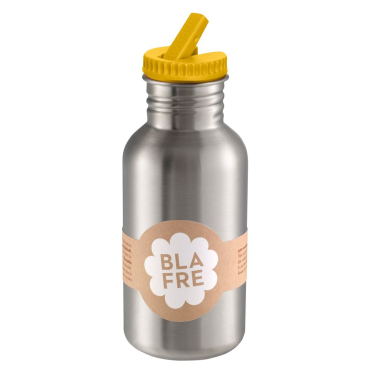 BLAFRE stålflaske - 500 ml m. vippetud/sugerør - gul