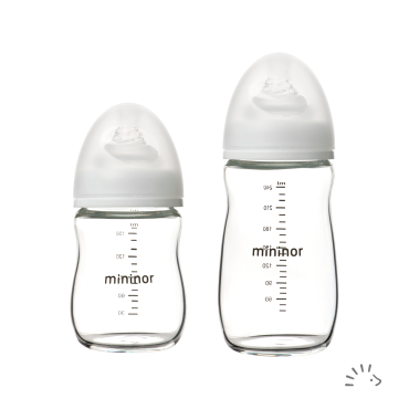 Mininor sutteflaske i borosilikatglas med blød silikonesut - 160 ml og 240 ml