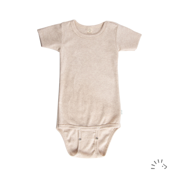 Iobio body m/ korte ærmer i økologisk rib bomuld - beige melange