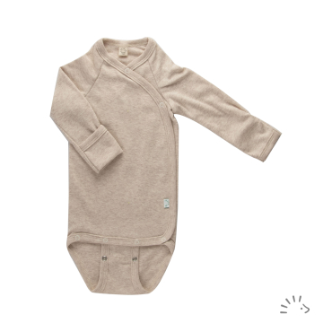 Iobio slå-om-body m/ korte ærmer i økologisk rib bomuld - beige melange