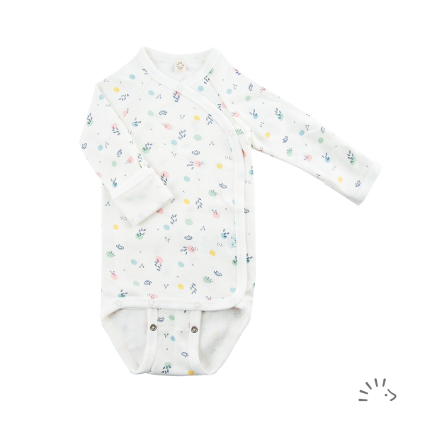Iobio slå-om-body m/ korte ærmer i økologisk rib bomuld - birdy dots