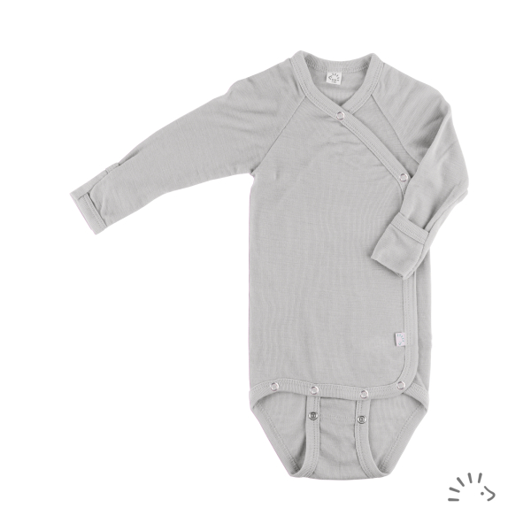 Iobio slå-om-body m/ lange ærmer i økologisk uld/silke - grey