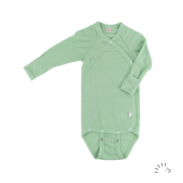Iobio slå-om-body m/ lange ærmer i økologisk uld/silke - green melange