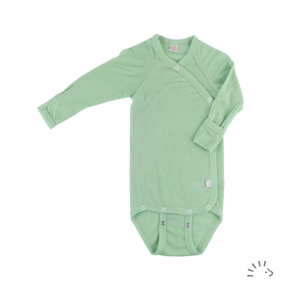 Iobio slå-om-body m/ lange ærmer i økologisk uld/silke - green melange