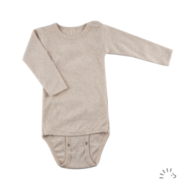 Iobio body m/ lange ærmer i økologisk rib bomuld - beige melange