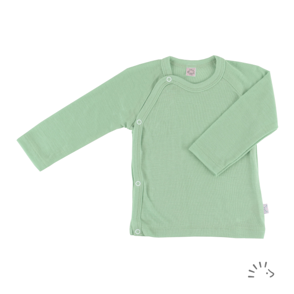 Iobio slå-om-bluse i økologisk uld/silke - green melange