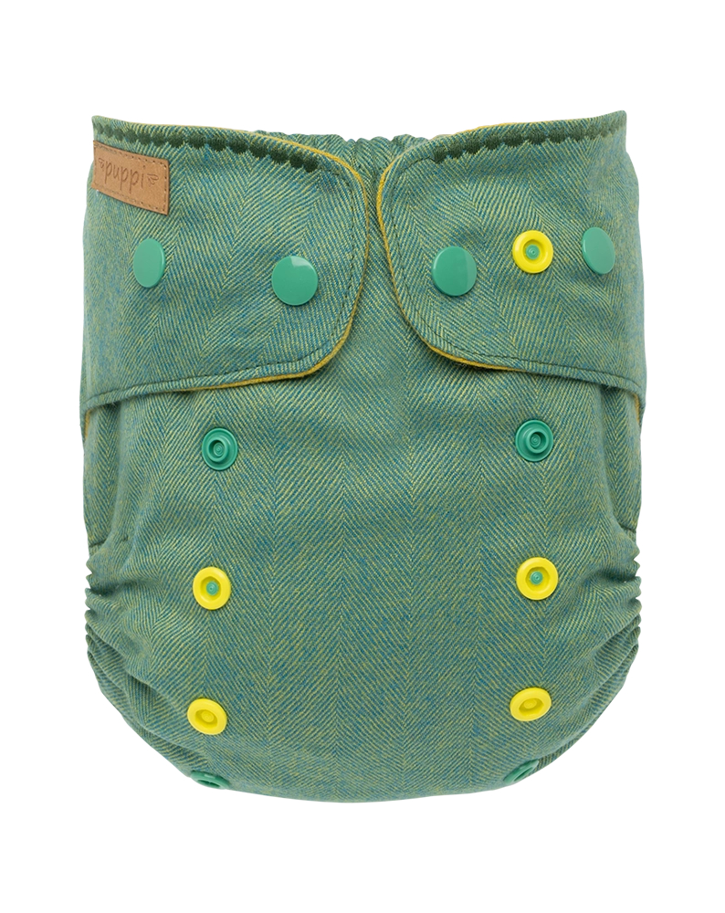 Billede af Puppi cover i merinould - green herringbone - knapper - vælg størrelse - størrelse Onesize Plus