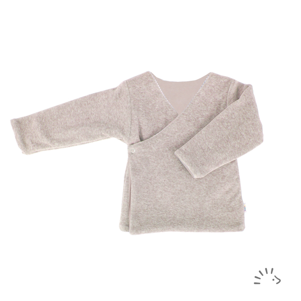 Iobio vendbar trøje med knapper i økologisk bomuld og velour - beige melange