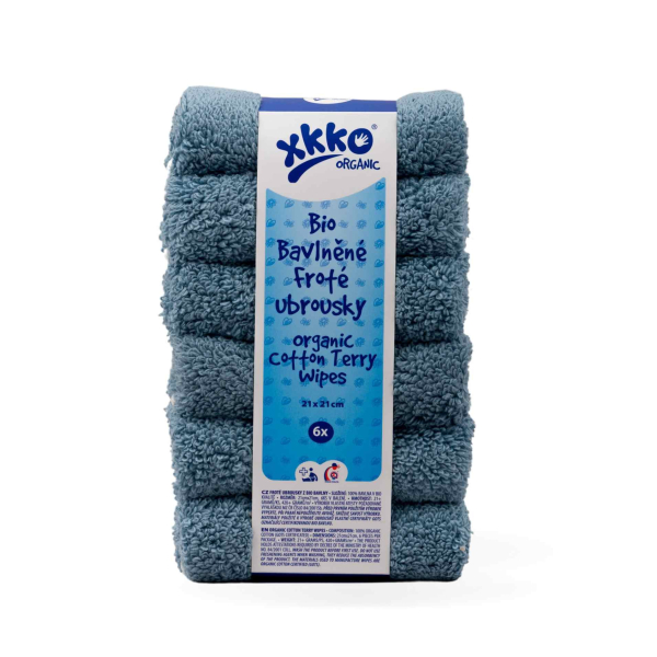 XKKO vaskeklud i økologisk bomuld - 6 pk - GOTS - blå