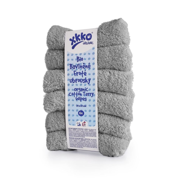 XKKO vaskeklud i økologisk bomuld - 6 pk - GOTS - grå