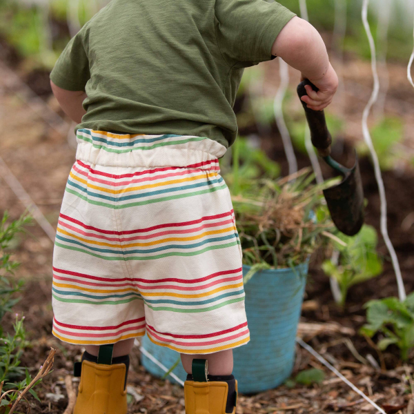 Little Green Radicals Twillshorts i Økologisk Bomuld – Regnbuestriber