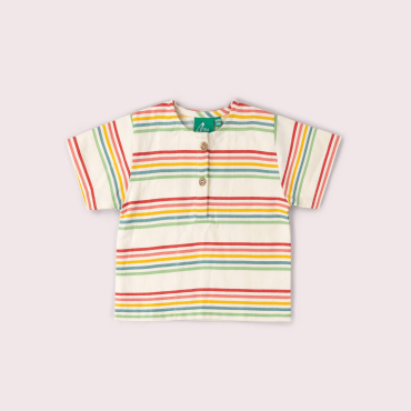 Little Green Radicals Henley T-shirt i Økologisk Bomuld – Regnbueprint