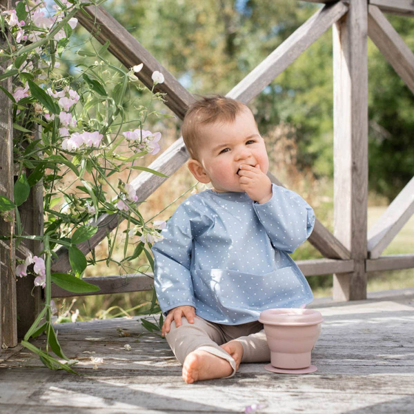 Summerville Organic hagesmæk med ærmer - støvet blå med prikker